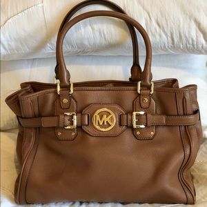 NEW MICHAEL KORS HUDSON TOTE BROWN LEATHER SATCHEL